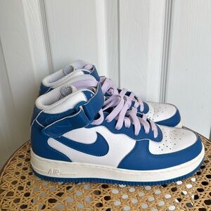 Blue Nike Air Force 1's - lilac trim